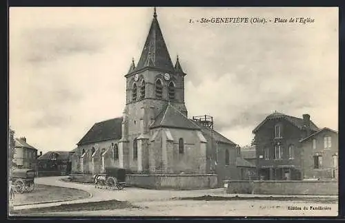 AK Ste-Geneviève, Place de l`Eglise, Ortspartie mit Kirche