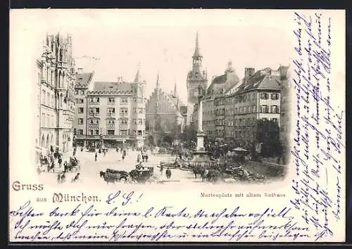 AK München, Marienplatz mit altem Rathaus