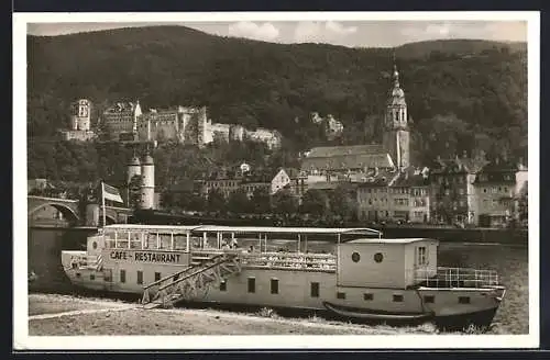 AK Heidelberg / Neckar, Schwimmendes Kaffee-Restaurant Schlossblick K. Ehmann