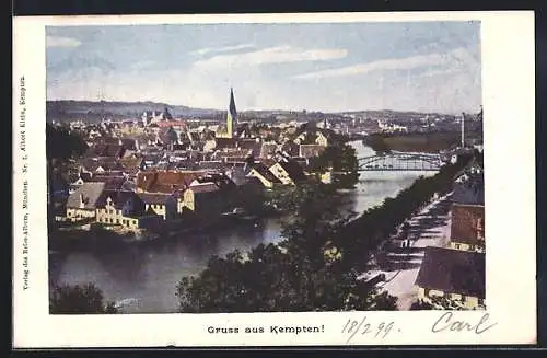 AK Kempten / Allgäu, Ortsansicht mit Fluss und Uferstrasse