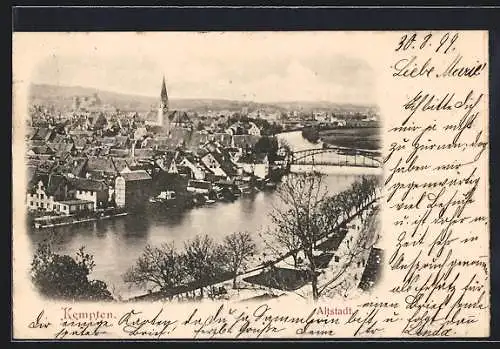 AK Kempten / Allgäu, Altstadt aus der Vogelschau, rückseitig Bahnhof