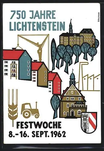 AK Lichtenstein / Sa., 750 Jahre Festwoche 1962, Wappen