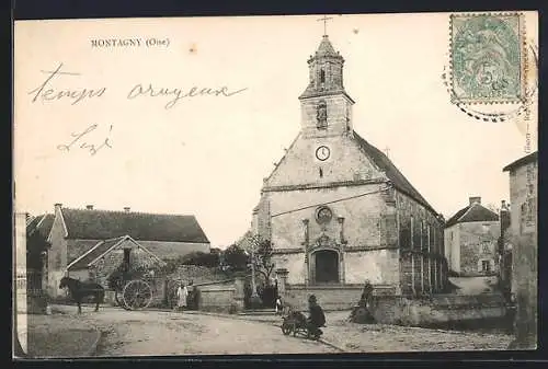 AK Montagny /Oise, Strassenpartie mit Kirche