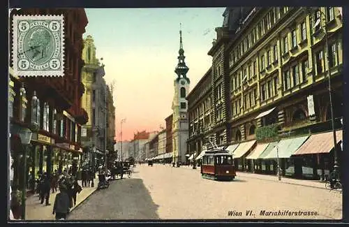 AK Wien, Mariahilferstrasse mit Strassenbahn