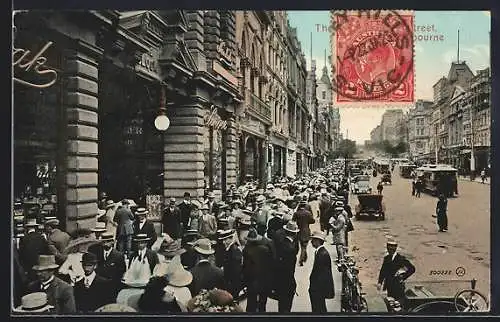 AK Melbourne, Busy Street scene with tramways, Strassenbahn