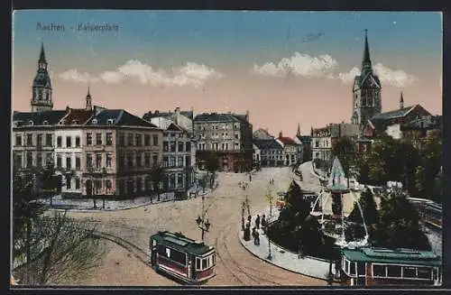 AK Aachen, Partie am Kaiserplatz, Strassenbahn