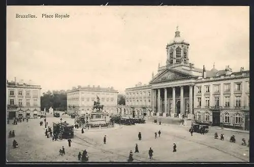 AK Bruxelles, Place Royale, Strassenbahn