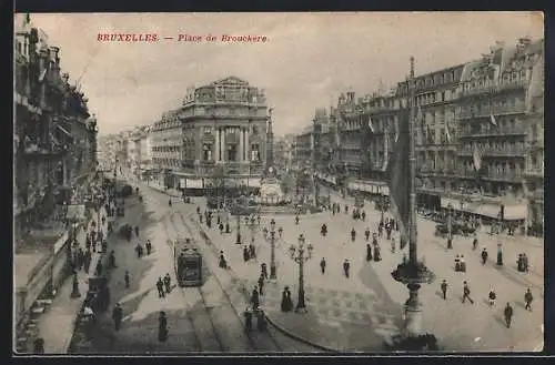 AK Bruxelles, Place de Brouckère, Strassenbahn