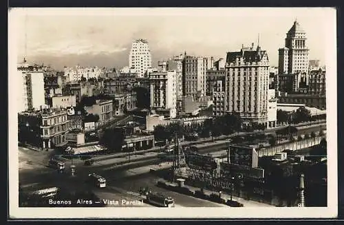 AK Buenos Aires, Vista Parcial, Blick auf Hochhäuser und Strassenbahnen