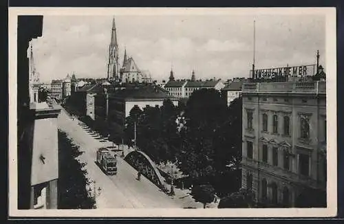 AK Olmütz, Strassenpartie mit Strassenbahn