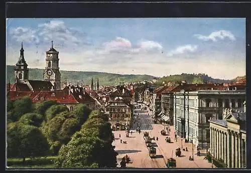 AK Stuttgart, Handelshof an der Königstrasse mit Strassenbahn