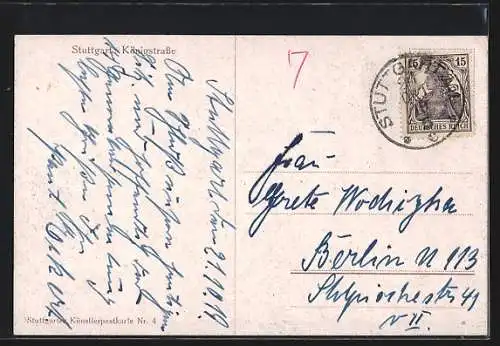 AK Stuttgart, Handelshof an der Königstrasse mit Strassenbahn