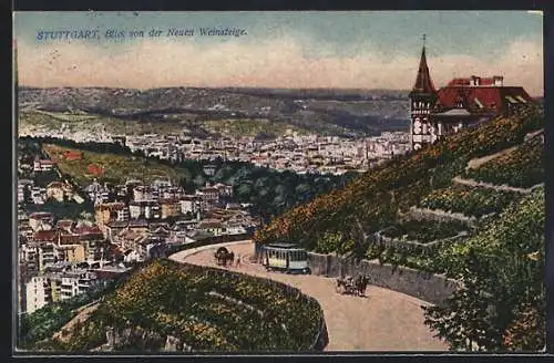 AK Stuttgart, Blick von der Neuen Weinsteige mit Strassenbahn
