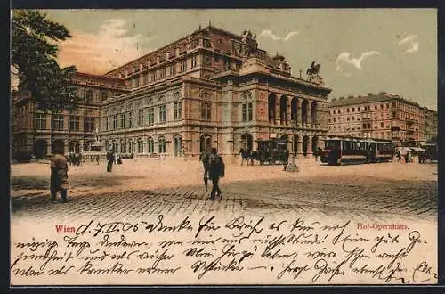 AK Wien, Hof-Opernhaus mit Strassenbahn