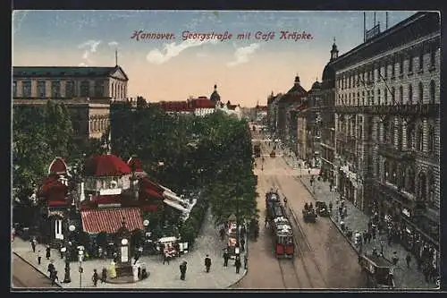 AK Hannover, Georgstrasse mit Cafe Kröpcke und Strassenbahn