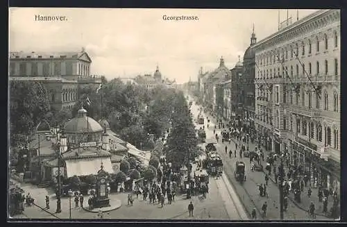 AK Hannover, Georgstrasse, Strassenbahn