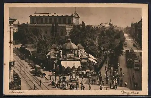 AK Hannover, Georgstrasse mit Cafe Kröpcke und Strassenbahn