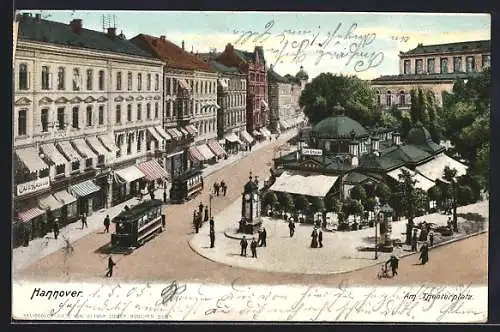 AK Hannover, Am Theaterplatz mit Café Kröpcke und Strassenbahn