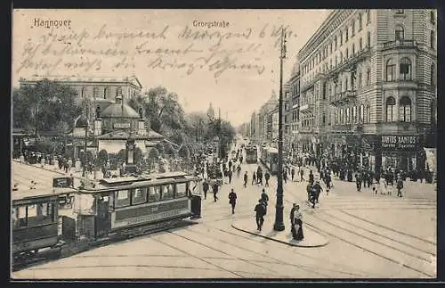 AK Hannover, Georgstrasse mit Cafe Kröpcke und Strassenbahn