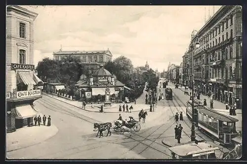 AK Hannover, Georgenstrasse mit Cafe Karsten & Strassenbahn