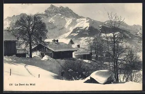 AK La Dent du Midi, Berg und Ortschaft im Winter