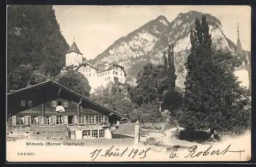 AK St. Peterzell, Ortsansicht auf Kirche, Fluss, Häuser und Umgebung