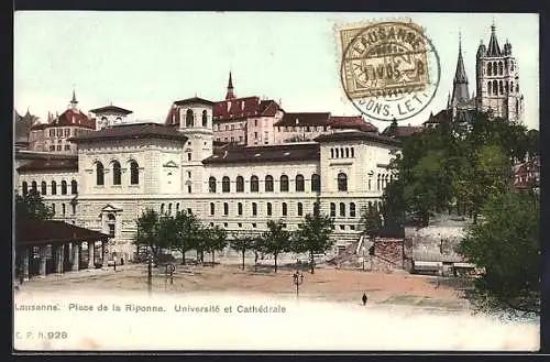 AK Lausanne, Place de la Riponne, Université et Cathédrale