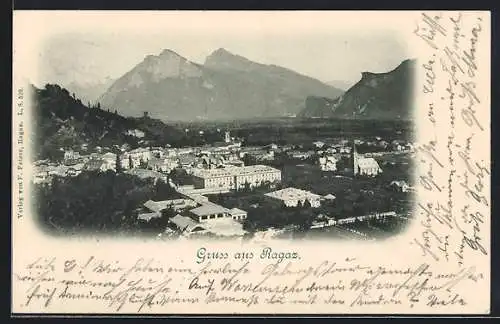 AK Ragaz, Ortsansicht mit Berglandschaft