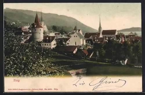 AK Zug, Ortsansicht mit Kirche