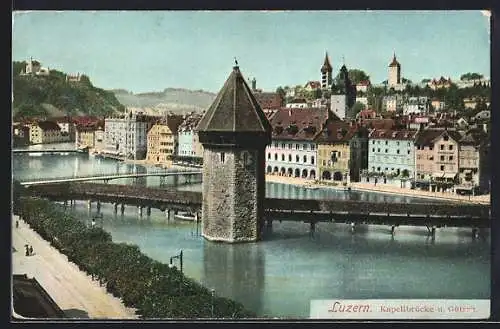 AK Luzern, Kapellbrücke und Gütsch