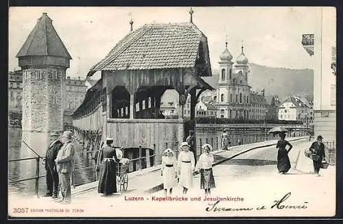 AK Luzern, Kapellbrücke und Jesuitenkirche