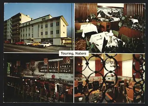 AK Naters /Brig am Simplon, Hotel Touring Fam. Imhof, mit Strasse u. Innenansichten