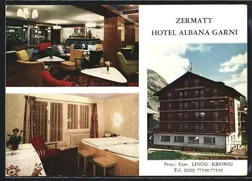 AK Zermatt, Hotel Albana Garni Lingg-Kronig, mit Innenansichten