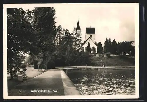 AK Romanshorn, See-Park mit Blick zur Kirche