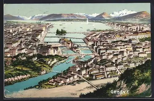 AK Genève, Panoramablick vom Berg aus gesehen