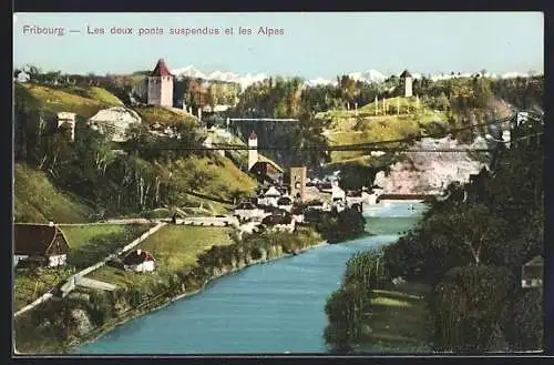 AK Fribourg, Les deux ponts suspendus et les Alpes