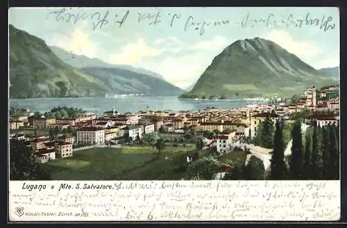 AK Lugano, Ortspanorama mit Mte. S. Salvatore, Um 1900