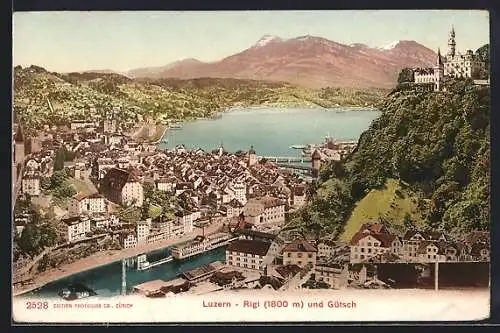 AK Luzern, Ortsansicht mit Rigi und Gütsch