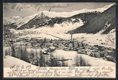 AK Davos, Gesamtansicht mit Seehorn im Winter