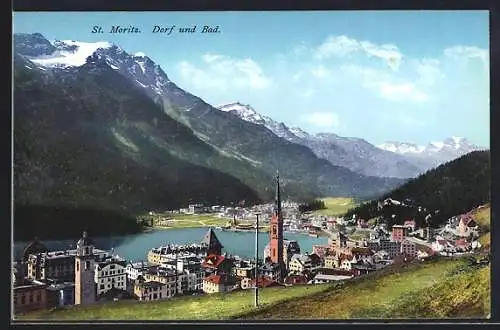 AK St. Moritz-Dorf, Totalansicht u. Bad