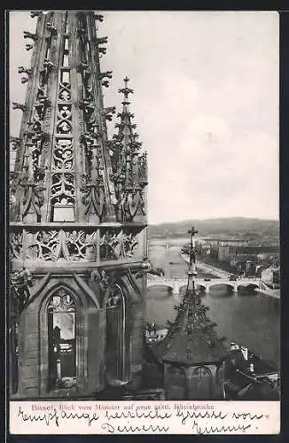 AK Basel, Blick vom Münster auf neue mittlere Rheinbrücke