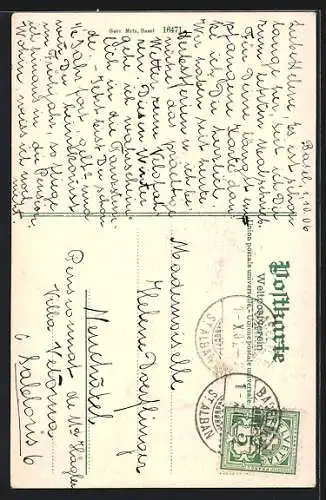 AK Basel, Blick vom Münster auf neue mittlere Rheinbrücke