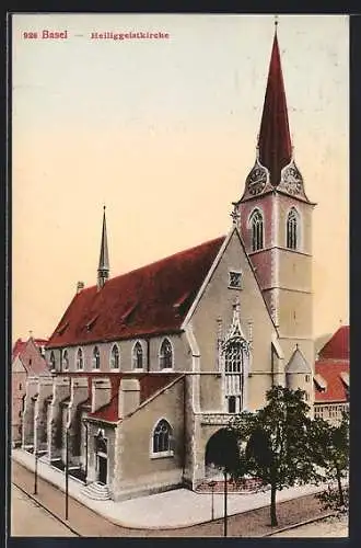 AK Basel, Heiliggeistkirche aus der Vogelschau