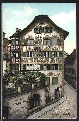 AK Luzern, Strassenpartie am Gasthaus Stadtkeller