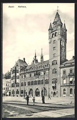 AK Basel, Rathaus mit Strasse