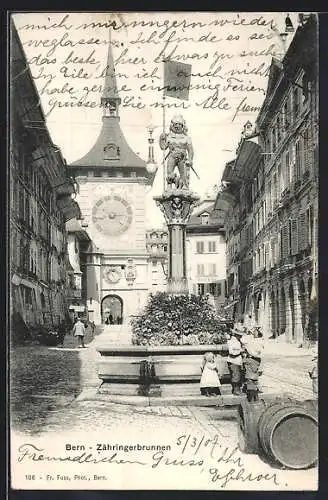 AK Bern, Blick auf den Zähringerbrunnen und den Zeitglockenturm