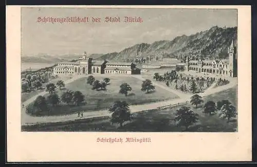 Lithographie Zürich, Schiessplatz Albisgütli, Schützengesellschaft der Stadt Zürich