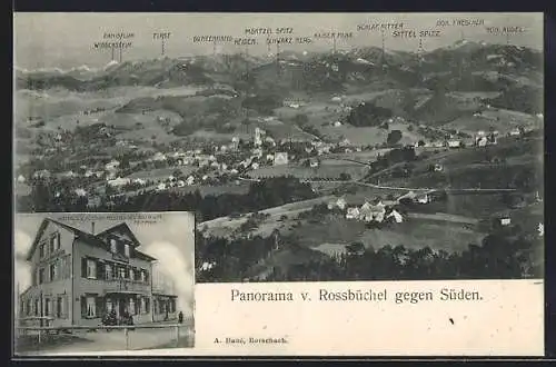 AK Grub /SG, Gasthaus und Pension Rossbüchel, Panorama v. Rossbüchel gegen Süden