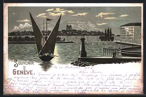 Lithographie Genève, Genève au Clair de Lune