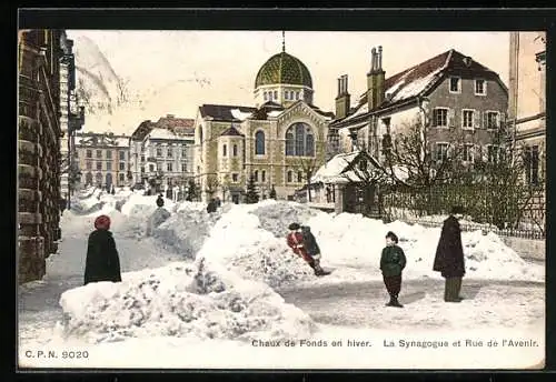 AK Chaux de Fonds, La Synagogue et Rue de l`Avenir, Synagoge